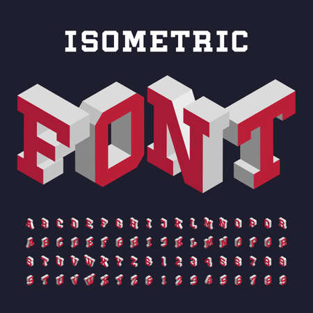 3D isometric alphabet vector font. Isometric letters and numbers. Three-Dimensional stock vector typeface for headlines, posters etc.のイラスト素材
