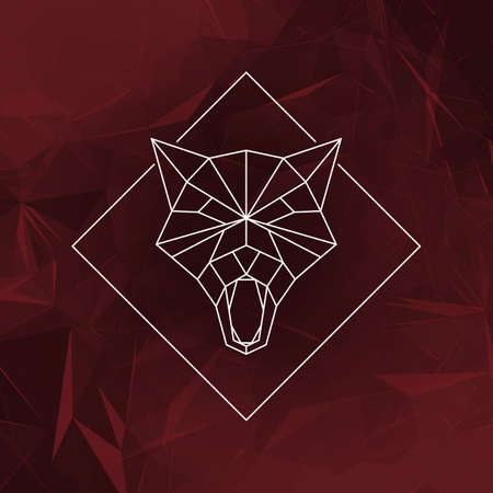 The wolf head sign Icon - Vector illustration. The wolf head in low poly style on the abstract geometric background.のイラスト素材