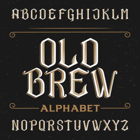 Old alphabet vector font. Type letters on a distressed background. Vintage vector typeface for labels, headlines, posters etc.のイラスト素材