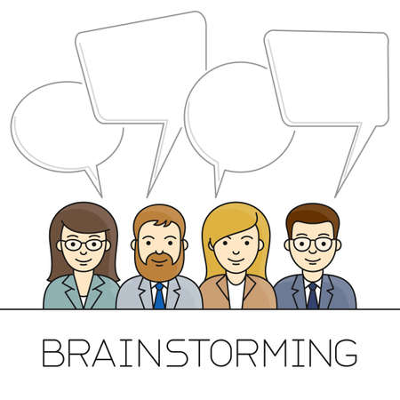 Brainstorming concept. Business people icons and speech bubbles. Vector illustration.のイラスト素材