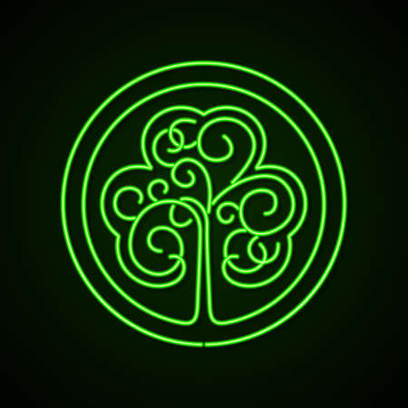 St. Patrick's day glowing neon sign. Stylized image of a shamrock on a dark green background.のイラスト素材