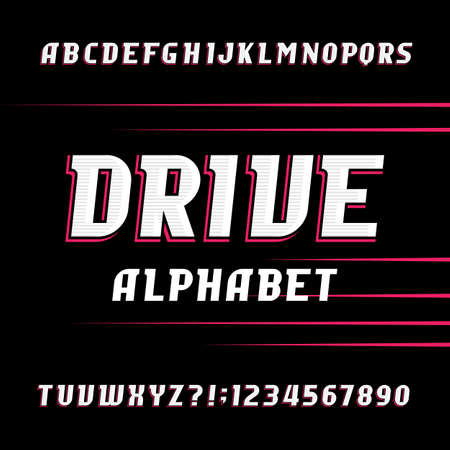 Drive alphabet vector font. Oblique letters and numbers. Stock vector typeface for your design.のイラスト素材