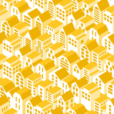 Sun roofs seamless pattern. Vector background with isometric town houses.のイラスト素材