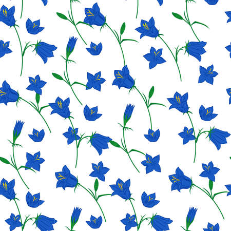 Floral seamless pattern with hand drawn bluebell flowers on the white background. Vector background.のイラスト素材