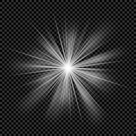 Glowing light transparent burst. Vector sunlight background with ray sparkles. Bright star. Bright lighting effect sunlight, bright flare.のイラスト素材