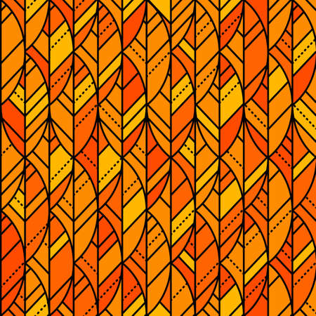Colorful seamless pattern. Abstract autumn leaves. Vector outline geometric background.のイラスト素材
