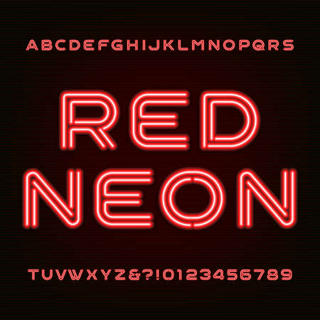 Red neon tube alphabet fontのイラスト素材