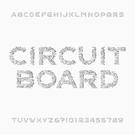 Circuit board font. Vector Alphabet. Digital hi-tech style letters and numbers. Stock vector font for your design.のイラスト素材
