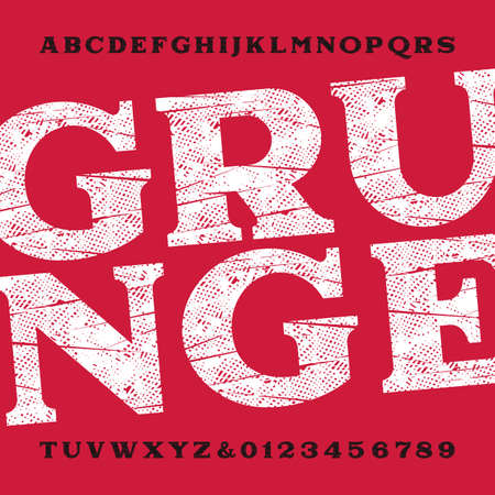 Grunge alphabet font. Dirty scratched type letters and numbers.のイラスト素材