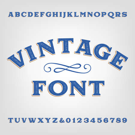 Vintage alphabet font. Scratched type letters and numbers.のイラスト素材