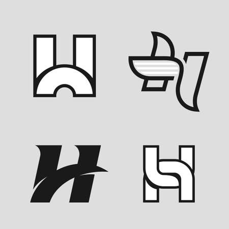 The set of letter H sign, icon design template elements. Black and white colors.のイラスト素材