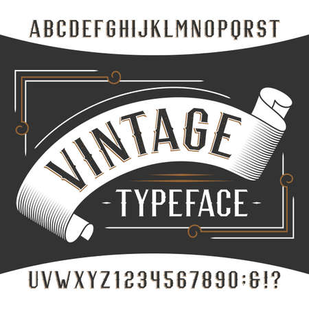 Vintage alphabet font. Rust effect letters and numbers. Retro vector typeface for your design.のイラスト素材