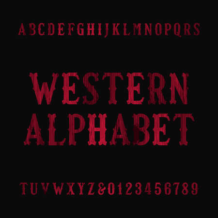 Western vintage alphabet font. Distressed serif letters and numbers. Retro vector typography for your design.のイラスト素材