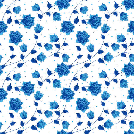 Floral seamless pattern with hand drawn flowers on the white background. Vector background.のイラスト素材