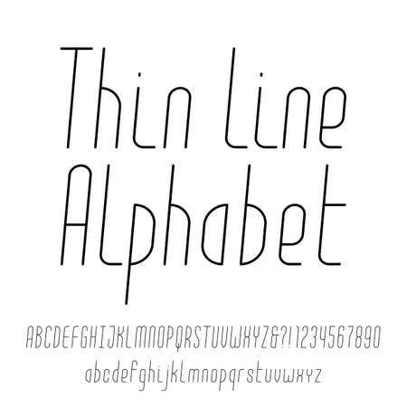 Thin line alphabet. Modern outline typeface. Uppercase and lowercase letters and numbers. Vector font for your design.のイラスト素材