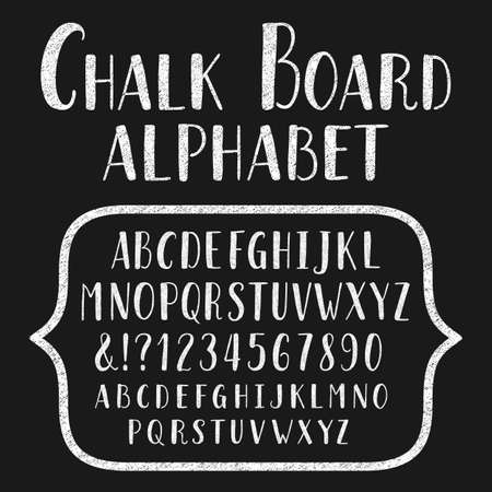 Chalk board typeface. Hand drawn alphabet. Vector font with small caps for labels, headlines, posters etc.のイラスト素材