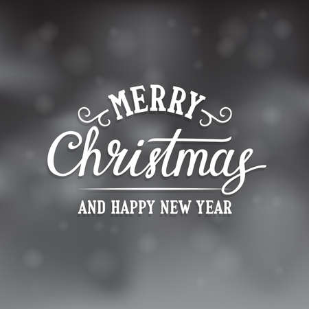Merry Christmas and Happy New Year text on the snowy background. Vector lettering. Xmas card.のイラスト素材