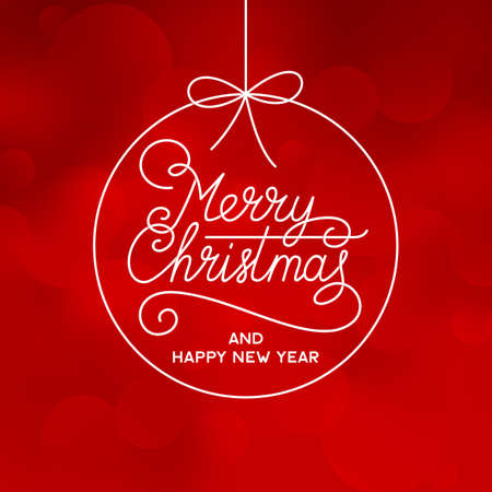 Merry Christmas and Happy New Year text on the red background. Vector lettering. Xmas card.のイラスト素材