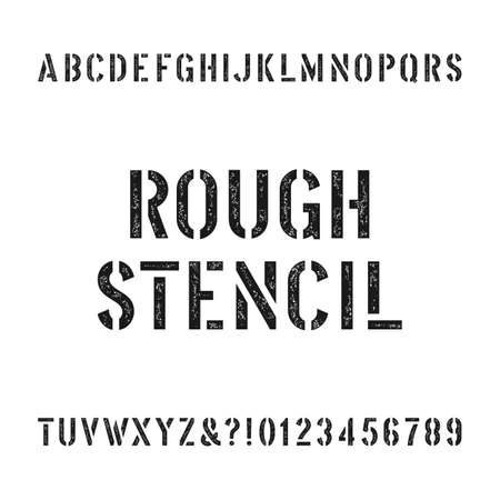 Rough stencil alphabet font. Scratched type letters and numbers. Retro stock vector typography for your design.のイラスト素材