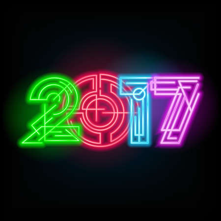 New year neon sign. 2017 text on a dark background. Stock vector for your design.のイラスト素材