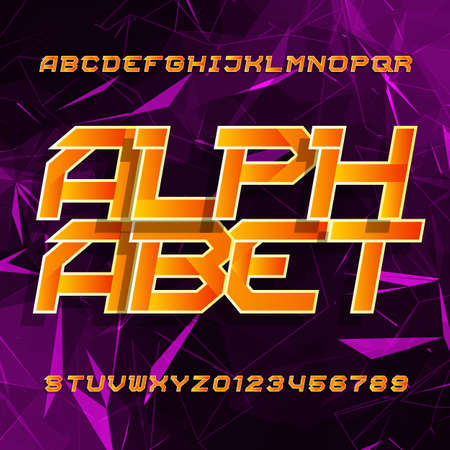 Futuristic alphabet vector font. Oblique type letters and numbers on a polygonal background. Vector typeset for your design.のイラスト素材