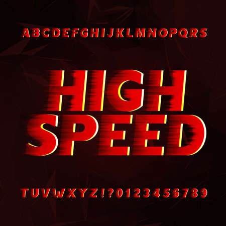 Speed ??alphabet vector font. Wind effect type letters and numbers on a abstract background. Vector typeface for your design.のイラスト素材