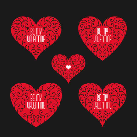 Be my Valentine badges on a black background. Valentine's banners with hearts.のイラスト素材