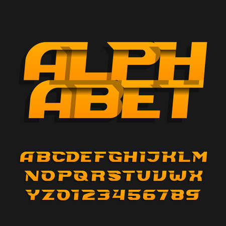 Abstract alphabet font. Effect italic type letters and numbers on a dark background. Vector typeface for your design.のイラスト素材