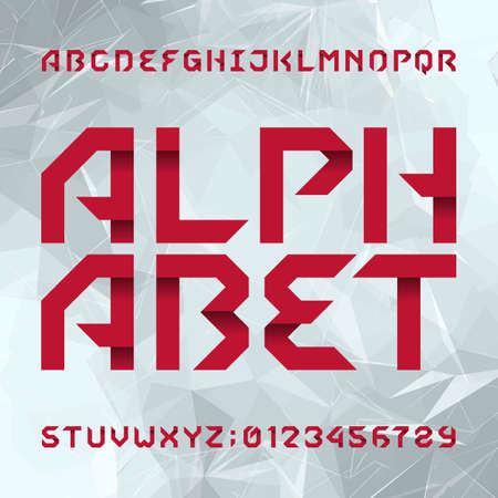 Decorative alphabet typeface. Type letters and numbers on a light soloured polygonal background. Vector font for your design.のイラスト素材