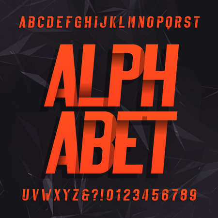 Decorative alphabet vector font. Oblique letters symbols and numbers on a dark abstract background. Typography for headlines, posters, logos etc.のイラスト素材