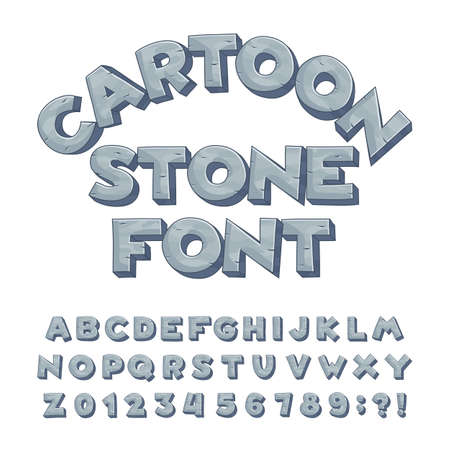 Cartoon stone alphabet font. Type letters, numbers, symbols. Stock vector typeface for your design.のイラスト素材