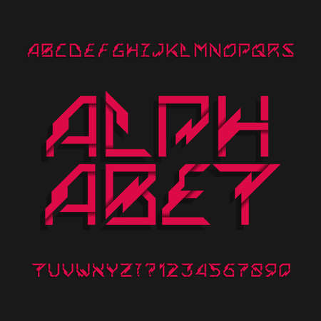 Abstract futuristic alphabet typeface. Effect type letters and numbers. Vector font. Typeset for headlines, posters, logos etc.のイラスト素材