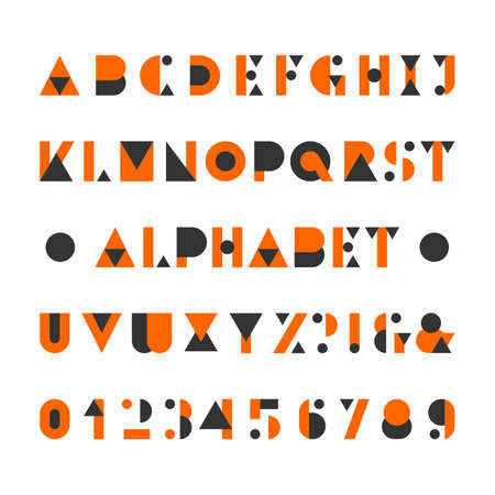 Abstract alphabet font. Geometric style letters, numbers and symbols. Vector typeface for your design.のイラスト素材