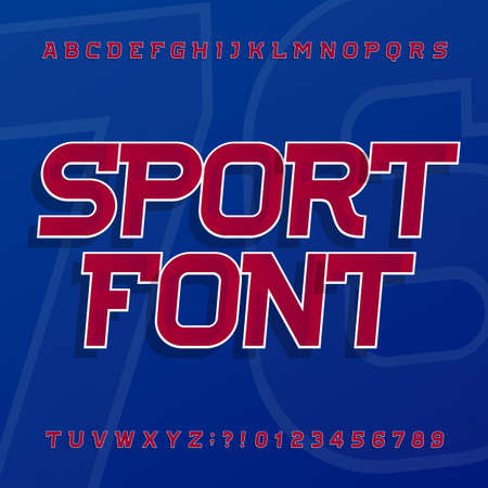 Sport alphabet vector font. Oblique typeface for labels, titles, posters or sportswear. Type letters and number on the blue background.のイラスト素材