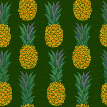 Vector seamless pattern with pineapples on a green background.のイラスト素材