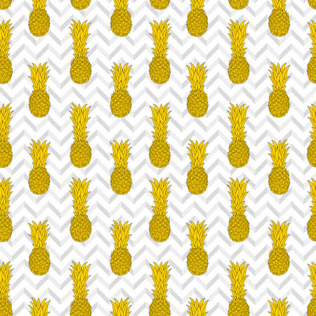 Vector seamless pattern with pineapples on a white geometric background.のイラスト素材