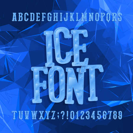 Ice typeface. Alphabet font. Letters and numbers. Abstract blue background. Stock vector hand drawn typeset for your headers or any typography design.のイラスト素材