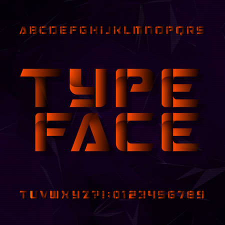 Abstract futuristic alphabet typeface. Type letters and numbers on a dark blue geometric background. Vector font for your design.のイラスト素材