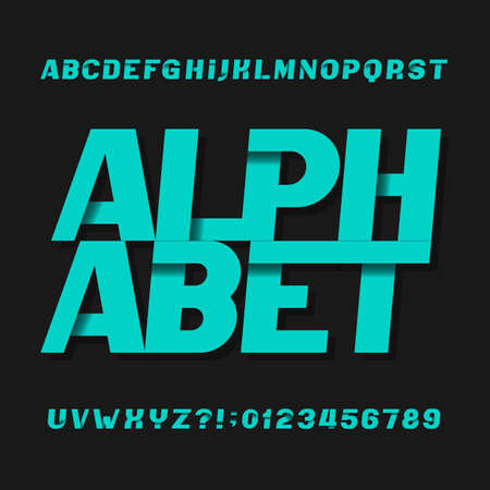 Abstract futuristic alphabet typeface. Oblique type letters and numbers. Vector font for your headers or any typography design.のイラスト素材