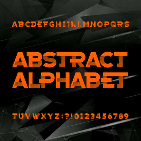 Futuristic alphabet typeface. Type letters and numbers. Abstract dark background. Vector font for your headers or any typography design.のイラスト素材