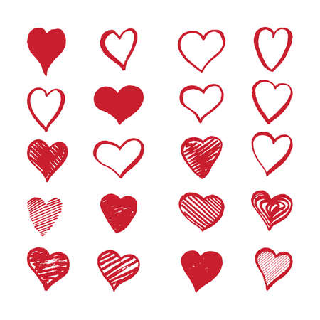 Hand drawn hearts on a white background. Valentine's day vector set.のイラスト素材