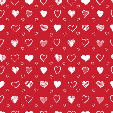 Hand drawn hearts seamless pattern. Valentine's day vector background.のイラスト素材