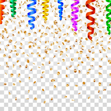 Confetti falling abstract background. Gold and colorful tiny pieces. Stock Vector holiday background.のイラスト素材