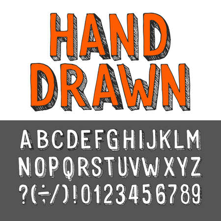 Hand drawn alphabet font. Grunge letters and numbers. Stock vector typeset for your headers or any typography design.のイラスト素材