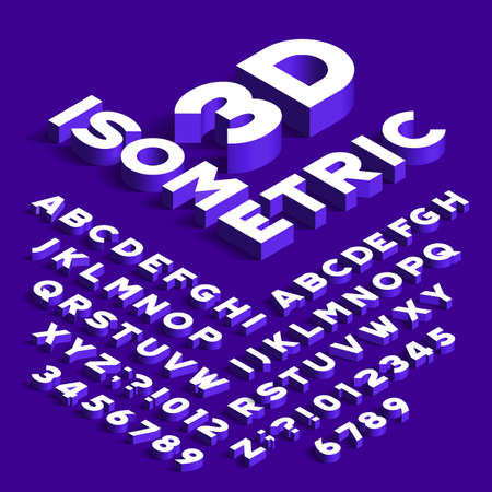 Isometric alphabet font. 3d effect letters, numbers and symbols with shadows. Stock vector typeface for any typography design.のイラスト素材