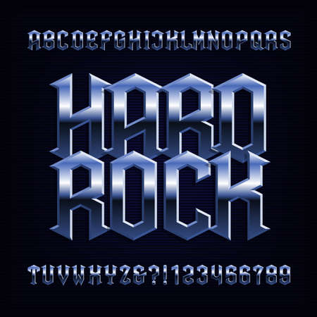 Hard rock word and alphabet with Metal effect fontのイラスト素材