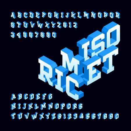 Isometric alphabet font. 3d effect letters and numbers. Stock vector typeface for your design.のイラスト素材