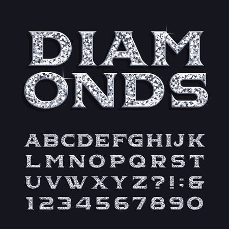 Diamond alphabet font. Luxury beveled serif letters and numbers. Stock vector typeface for any typography design.のイラスト素材
