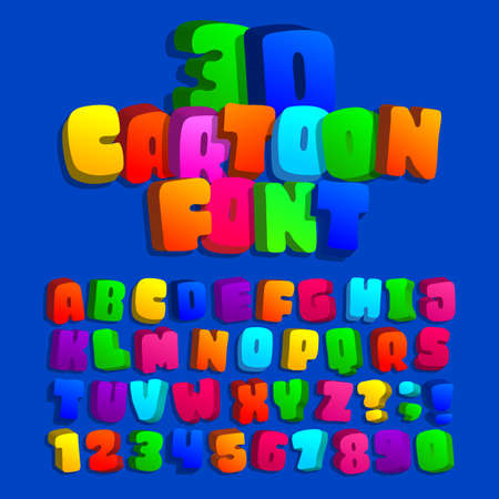 3d cartoon alphabet font. Kids funny colorful letters, numbers and symbols. Stock vector typeface for any typography design.のイラスト素材