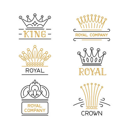 Crowns logo set. Luxury signs in trendy line style. Stock vector illustration for hotel, restaurant, boutique, invitation, jewellery, etc.のイラスト素材